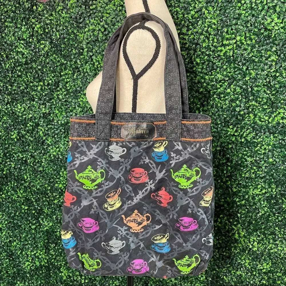Mad Hatter Denim Graphic Tote Bag